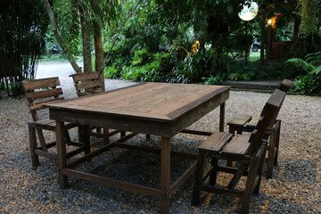 Table chair Wood In the garden evening