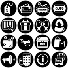 Set of simple icons on a theme Shopping, trade, e-commerce, money, buying, selling, credit, shop, internet , vector, set, flat, sign, symbol, object. White background