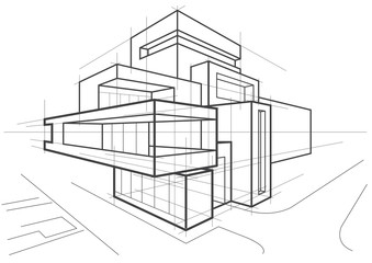 abstract architectural linear sketch of multi-storey building