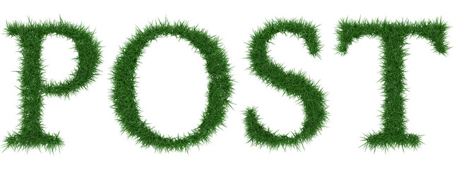 Post - 3D rendering fresh Grass letters isolated on whhite background.