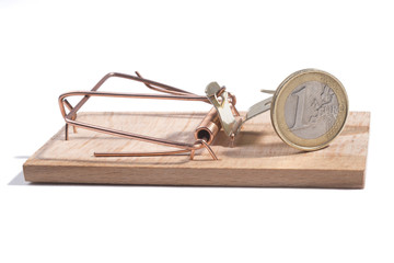 Euro coin in a mousetrap