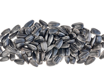 Black Sunflower seeds isolated on white, top view