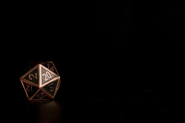 A polyhedral twenty sided dice used for role playing games such as Dungeons & Dragons.
