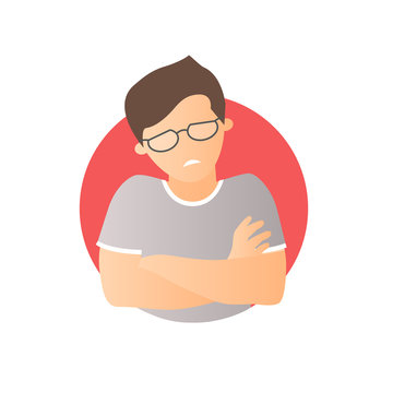 Painful expression, man in pain, flat gradient vector icon
