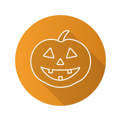 Halloween pumpkin flat linear long shadow icon