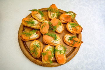 Smoked salmon canape on plate