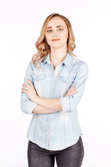 woman standing with crossed arms. business and education concept. isolated on white background.