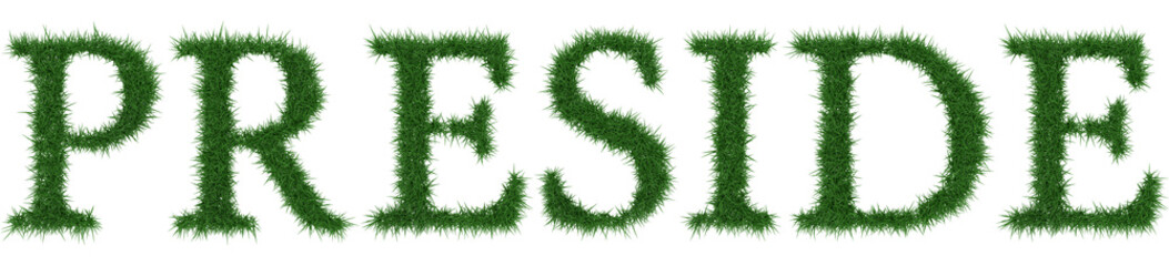 Preside - 3D rendering fresh Grass letters isolated on whhite background.
