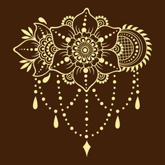 Henna tattoo flower template. Mehndi style. Set of ornamental patterns in the oriental style.