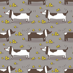 Vector seamless pattern with hand drawn dachshund dog silhouette - 171758328
