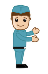 Happy Cartoon Taxi Driver Character - vector clip-art illustration