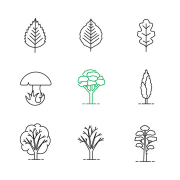 Trees linear icons set