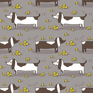 Vector seamless pattern with hand drawn dachshund dog silhouette
