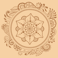 Circular pattern in the form of a mandala. Henna tatoo mandala. Mehndi style. Decorative pattern in oriental style. Coloring book page.