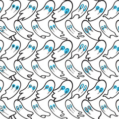 ghost flying flat design thin line halloween pattern