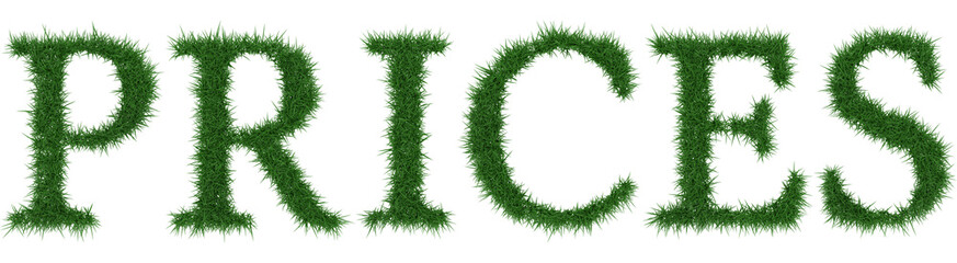 Prices - 3D rendering fresh Grass letters isolated on whhite background.