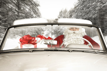 santa claus and winter road 