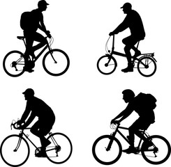 bicyclists silhouettes set - vector - obrazy, fototapety, plakaty