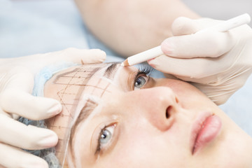 Microblading eyebrows workflow in a beauty salon 