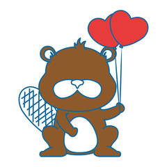 cute beaver with balloons air character icon