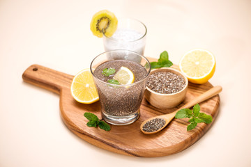 Healthy breakfast with chia pudding in glass