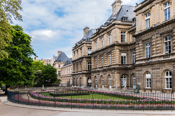 Obraz premium Architectural fragments of Luxembourg Palace (Palais du Petit-Luxembourg) - home of president of French Senate. 