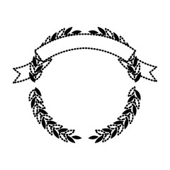 olive branches forming a circle with ribbon on top black silhouette dotted vector illustration
