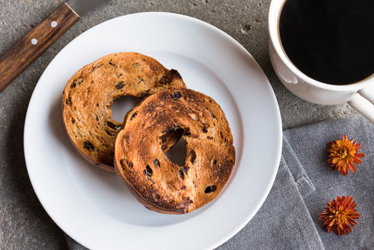 Toasted Blueberry Bagel and Black Coffee