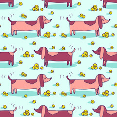 Vector seamless pattern with hand drawn dachshund dog silhouette - 171760902