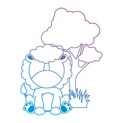 cute lion in landscape