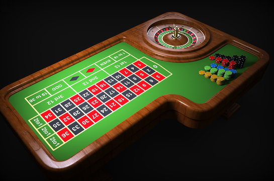 Roulette table. Roulete on black background. 3D rendering. 