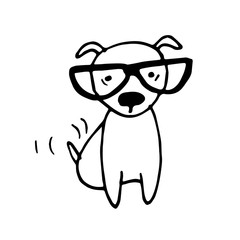 Cute dog in glassed - vector hand drawn illustration