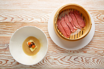 Pork ham with XO sauce and cabbage rinds