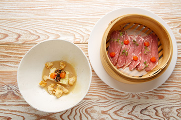 Pork ham with XO sauce and cabbage rinds