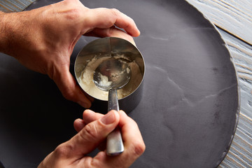 pannacotta preparation with chef hands