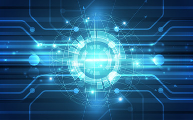 Abstract digital technology connection on Earth concept background, vector illustration