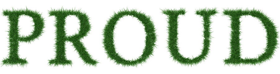 Proud - 3D rendering fresh Grass letters isolated on whhite background.