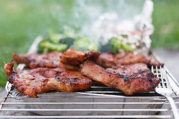 Close-up of a grilled meat on fire