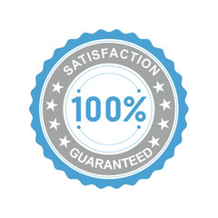 Vector illustration of a round icon satisfaction is guaranteed with asterisks on a white background