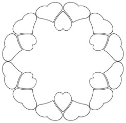 Round frame of hearts in black color