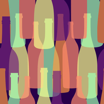 Seamless pattern pack paper with different shaped colorful wine bottles. Flat Design illustration