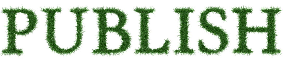 Publish - 3D rendering fresh Grass letters isolated on whhite background.