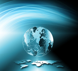 Best Internet Concept of global business. Globe, glowing lines on technological background. Wi-Fi, rays, symbols Internet, 3D illustration