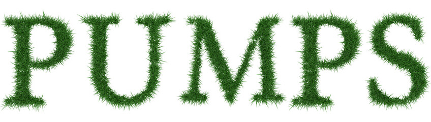 Pumps - 3D rendering fresh Grass letters isolated on whhite background.