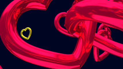 Obraz premium 3D-Rendering von zahlreichen schwebenden, glänzenden, roten Herzen 