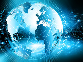 Best Internet Concept of global business. Globe, glowing lines on technological background. Wi-Fi, rays, symbols Internet, 3D illustration