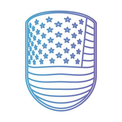 emblem with flag united states of america in color gradient silhouette from purple to blue vector illustration