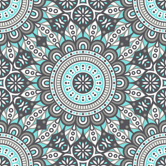 Ethnic floral seamless pattern with mandalas