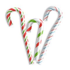 3D Xmas Candy Cane Set Vector. Isolated On White. For Christmas Card And New Year Design. Realistic Illustration