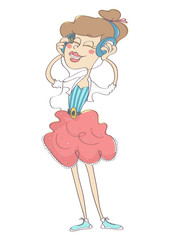 Cute girl in stylish outfit with headphones, colorful vector cartoon illustration isolated on white background